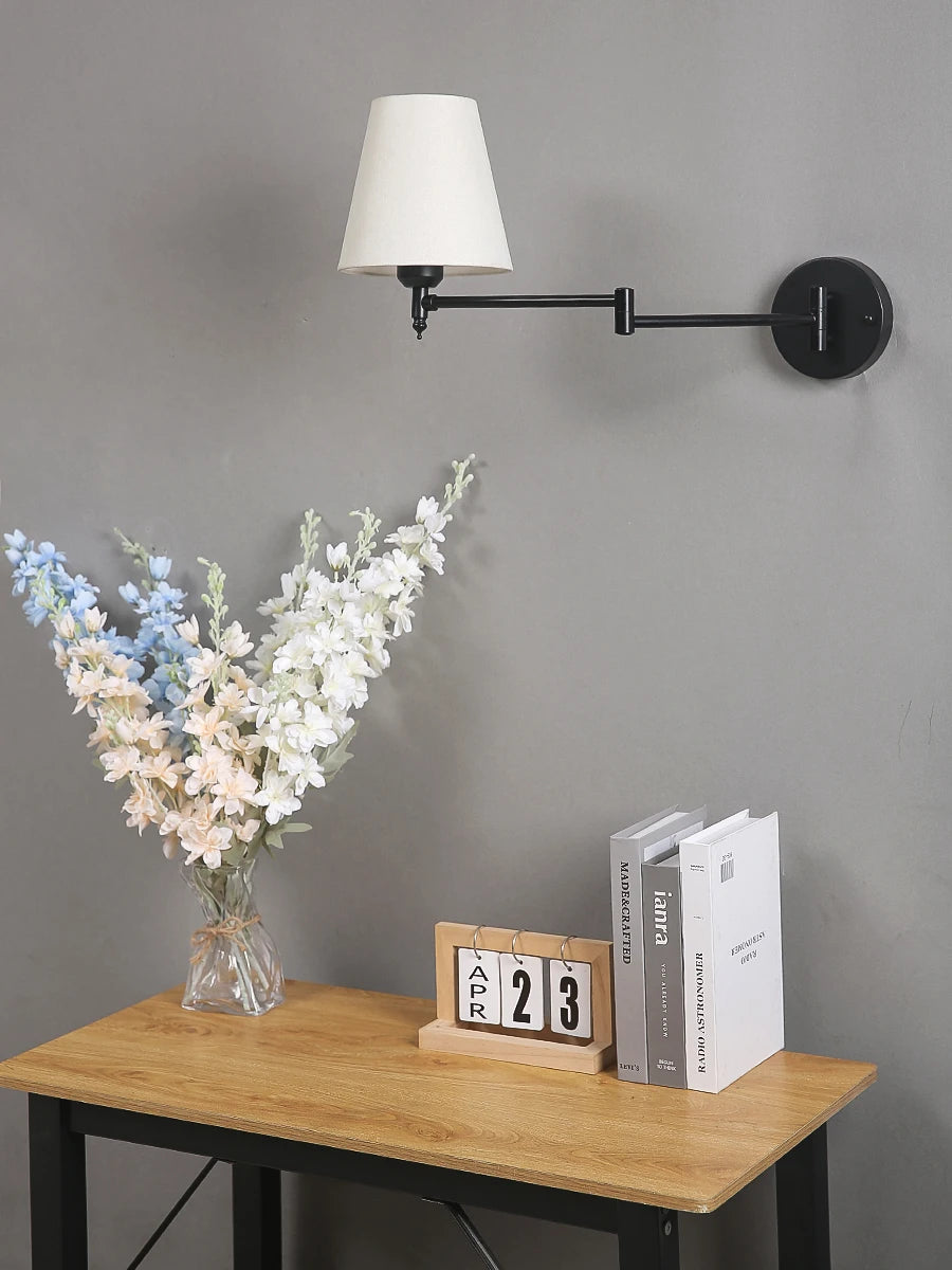 LED American Wall Lamp Folding Swing Arm Fabric wall light Bedroom Bedside Living Room Study StairwayMirror front wall lamp