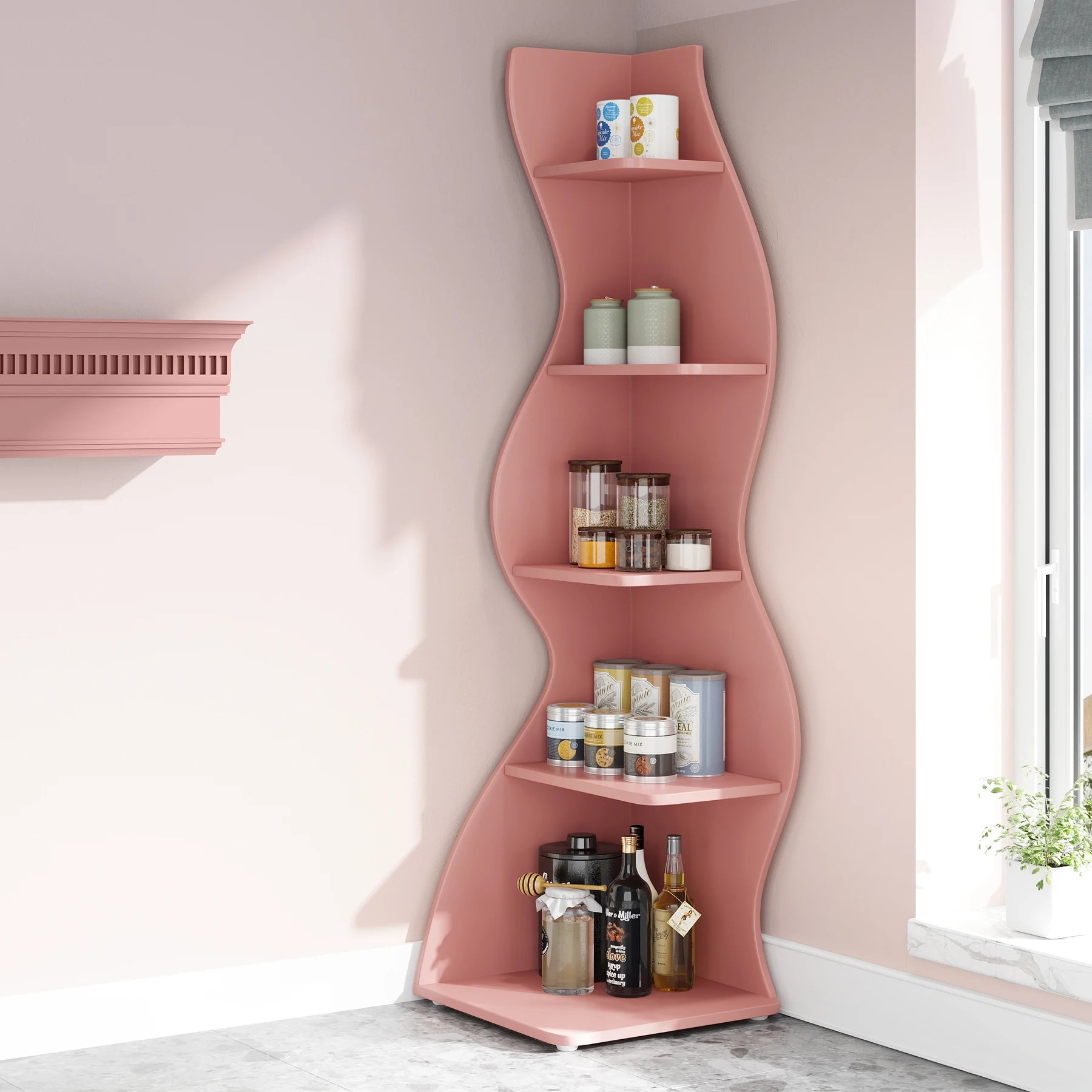Five Tier Wavy Corner Bookshelf