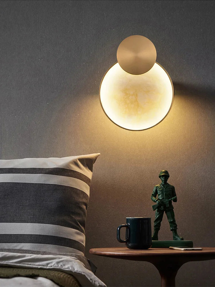 Round Marble and Copper Wall Lamp