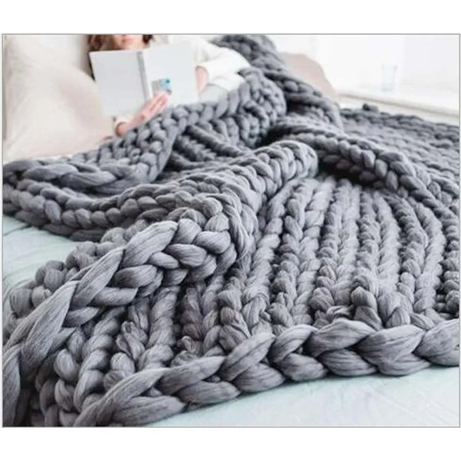 Chunky Knit Wool Throw Blanket