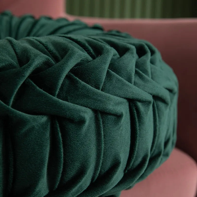 Green Velvet Pumpkin Pleated Round Cushion for Sofa