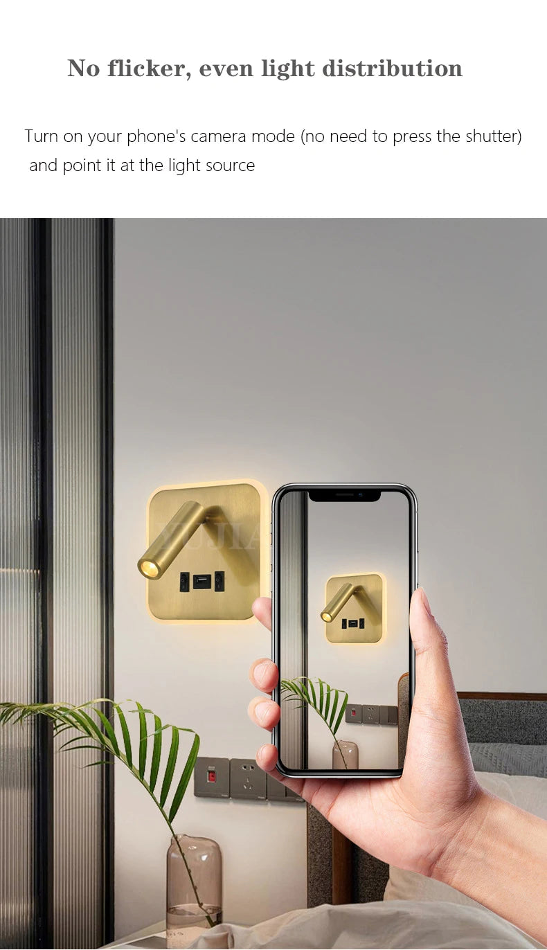 Modern Led Wall Sconce Reading Light 2 Switches Type-A & Type-C USB