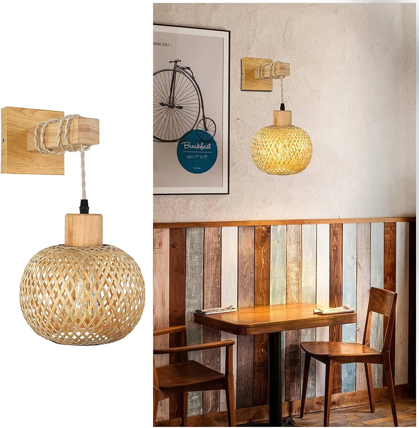 Japanese Bamboo Rattan Wall Lamp