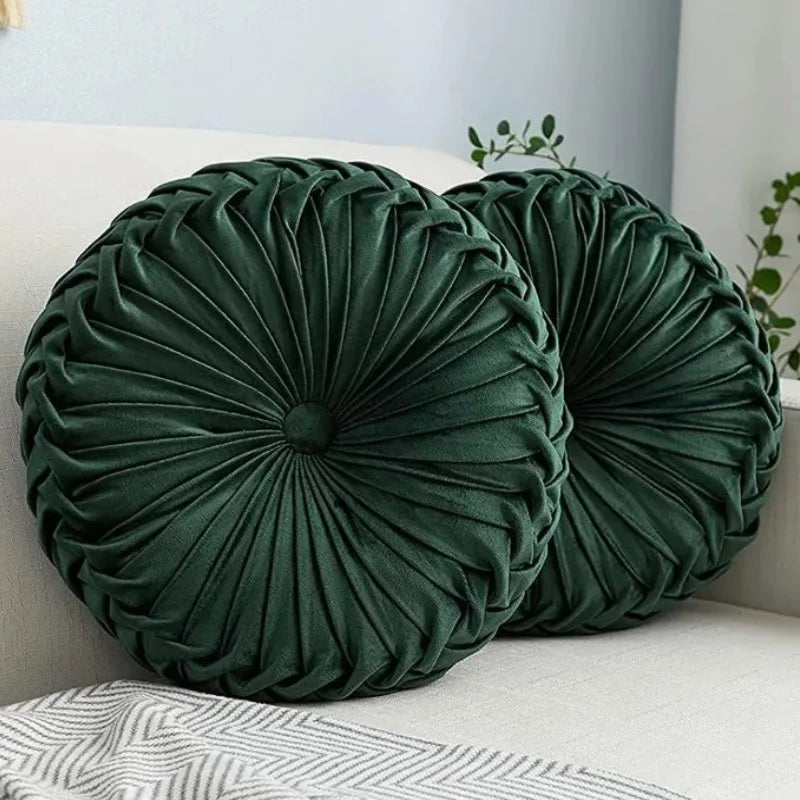 Green Velvet Pumpkin Pleated Round Cushion for Sofa