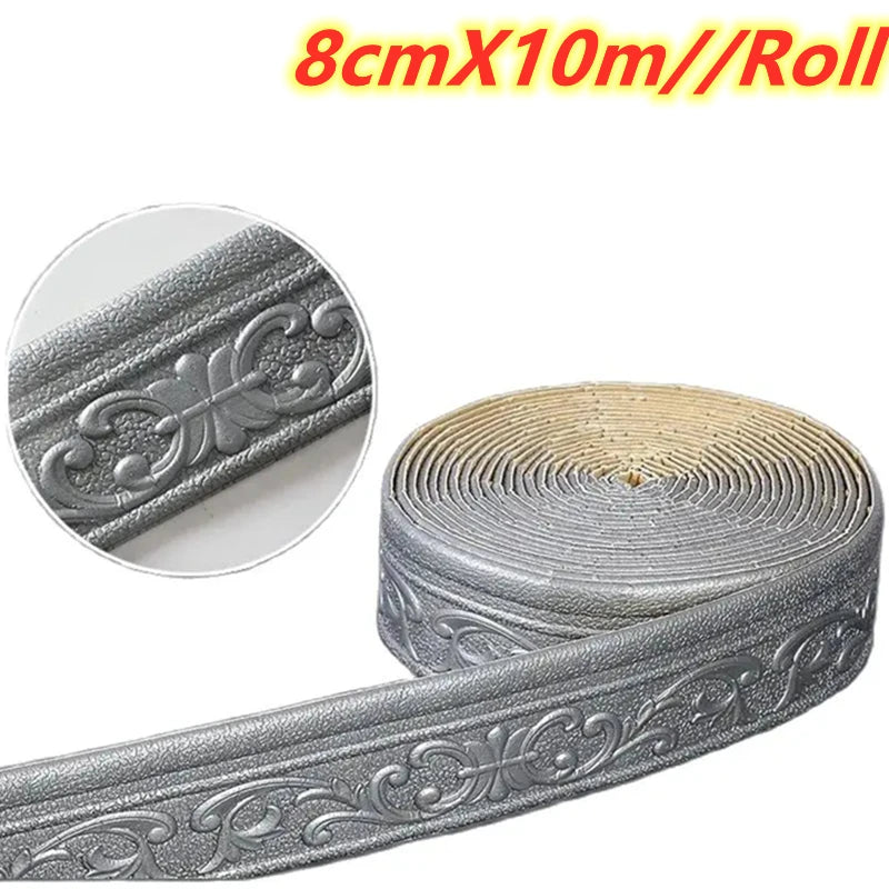 10m/Roll 3D Wall Trim Line Skirting Border Self Adhesive