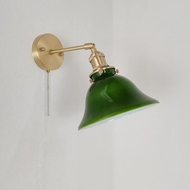 IWHD Left And Right Rotate Copper Wall Lamp Beisde Swing Long Arm Green