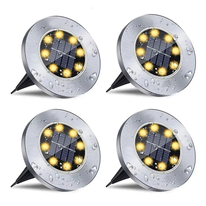 4 Pcs 8LED Solar Power Disk Light Outdoor Garden Solar Underground Light Deck Light Spotlight Buried Solar Led Lamp