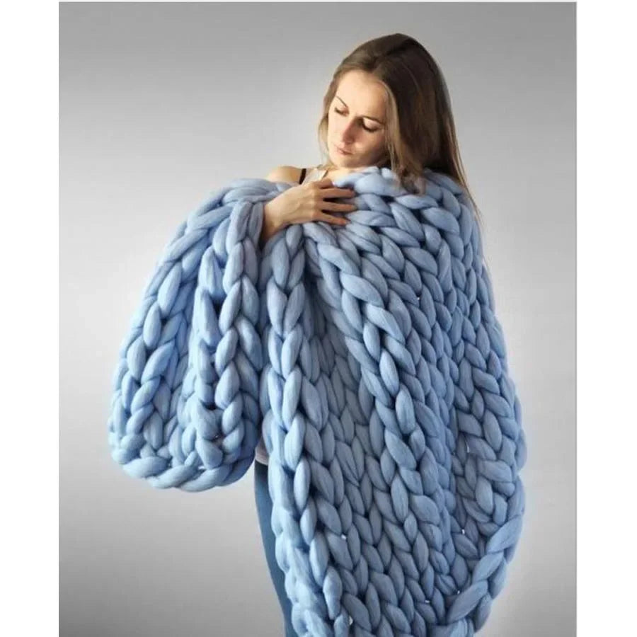 Chunky Knit Wool Throw Blanket