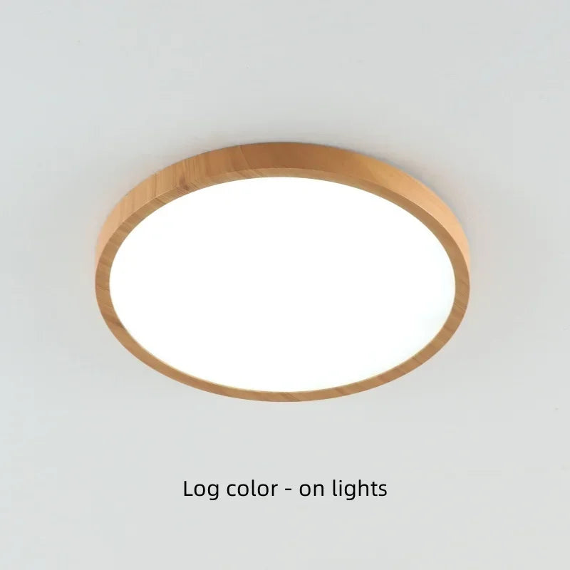 Modern LED Ceiling Light Circular Ultrathin Wood Grain Walnut