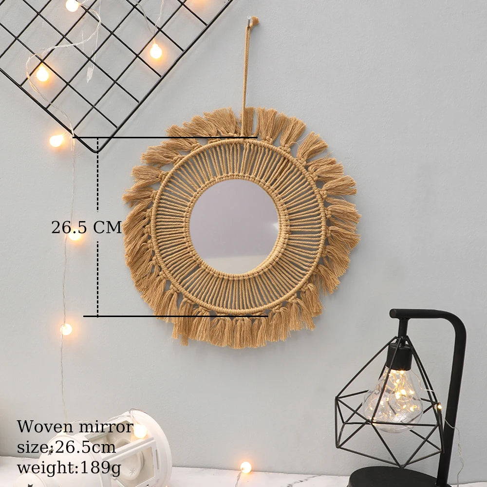 Hand Woven Macrame Round Wall Mirror