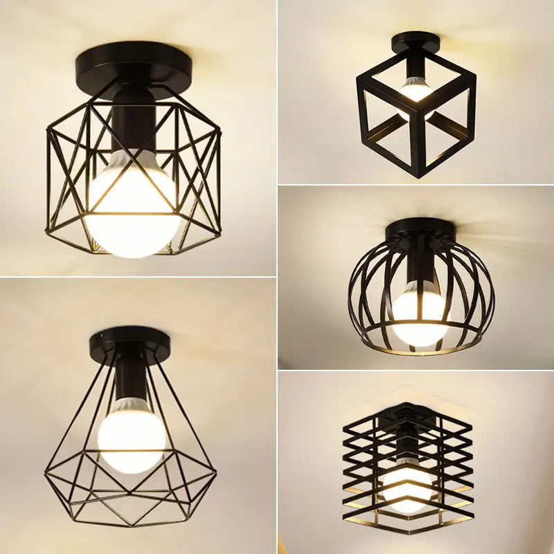 Vintage Black Metal Cage Ceiling Light