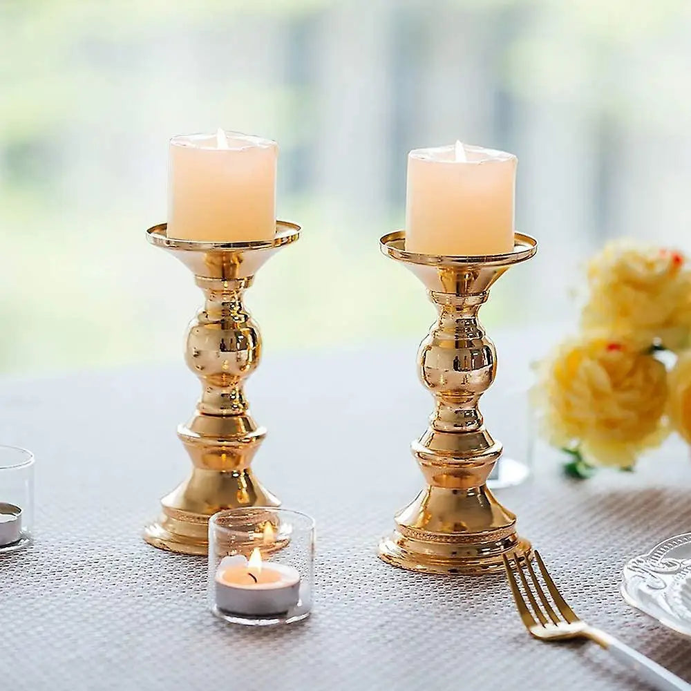 Gold Metal Pillar Candlestick Holders Vintage Pillar Candle Holders