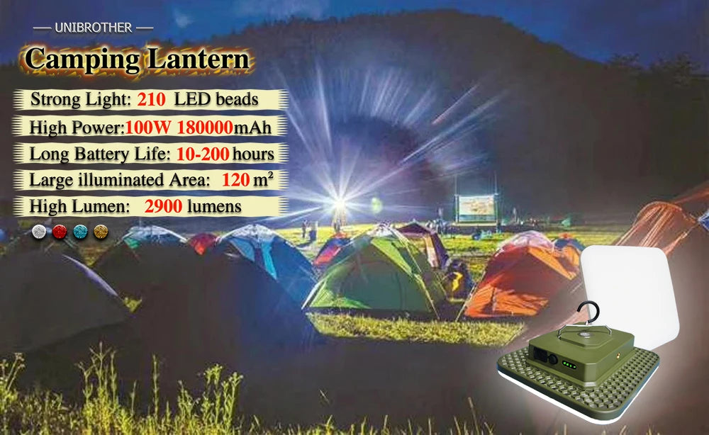 18000mAh 100W Rechargeable LED Camping Lantern Strong Light Magnetic