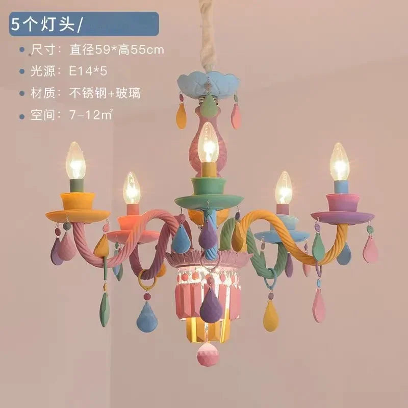 European Children Rainbow Chandelier Designer Macarone Lights Led