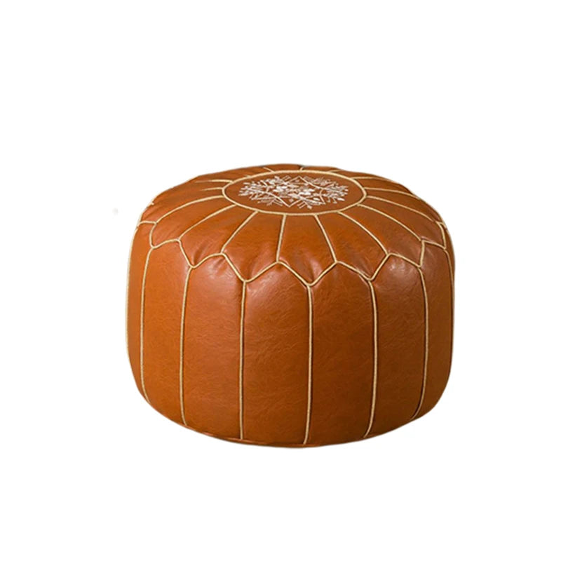 Embroidered Moroccan Leather Pouf Cover