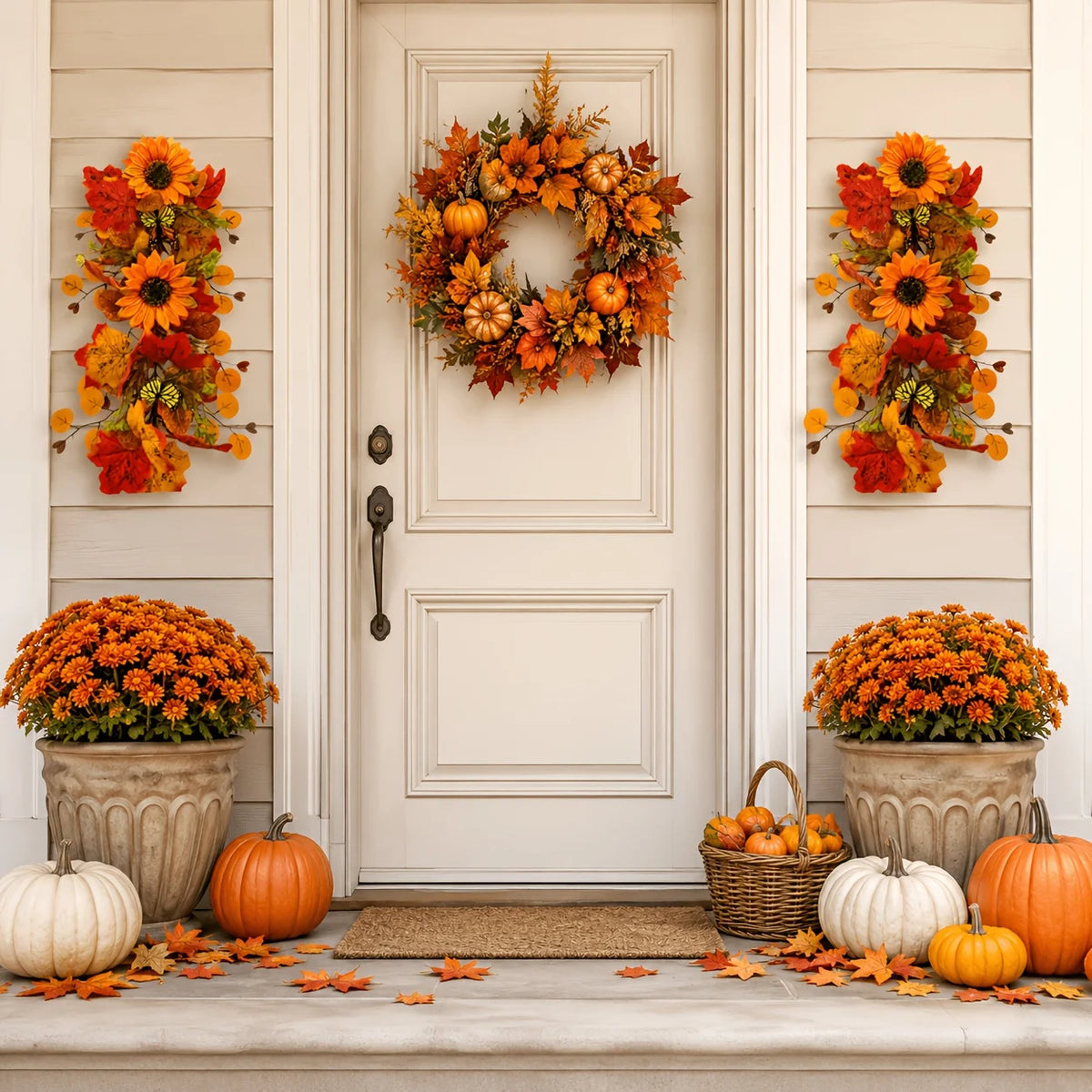 Autumn Sunflower and Maple Wreath, 2 Pack