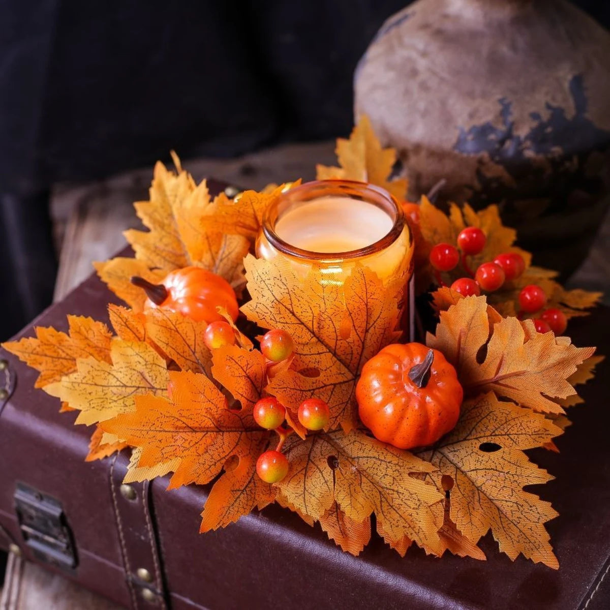 Maple Pumpkin Berry Candle Wreath