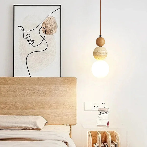 Stone and Wood LED Pendant Chandelier