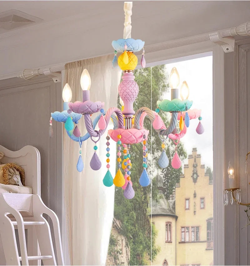 Nordic Macaron European Style Candles Crystal Chandelier for Girls and