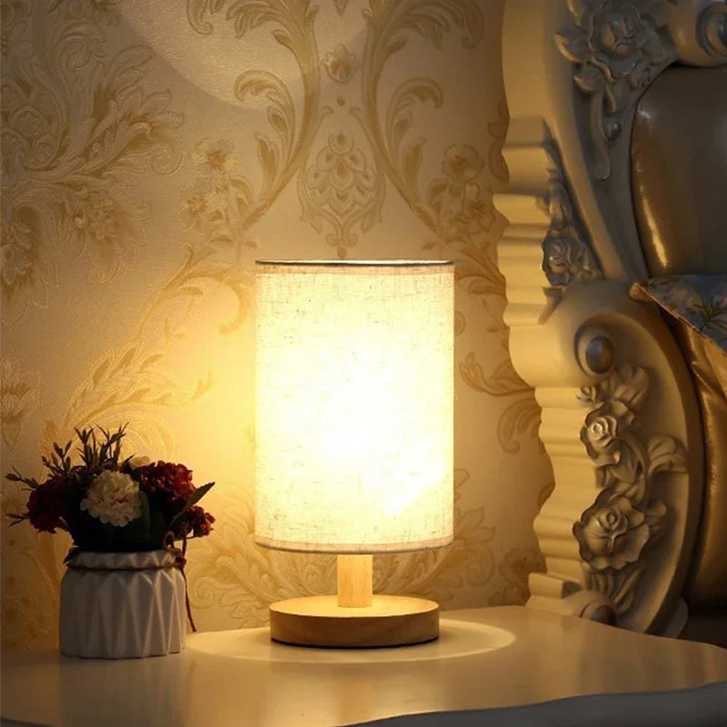 Wood Base Fabric Bedside Lamp