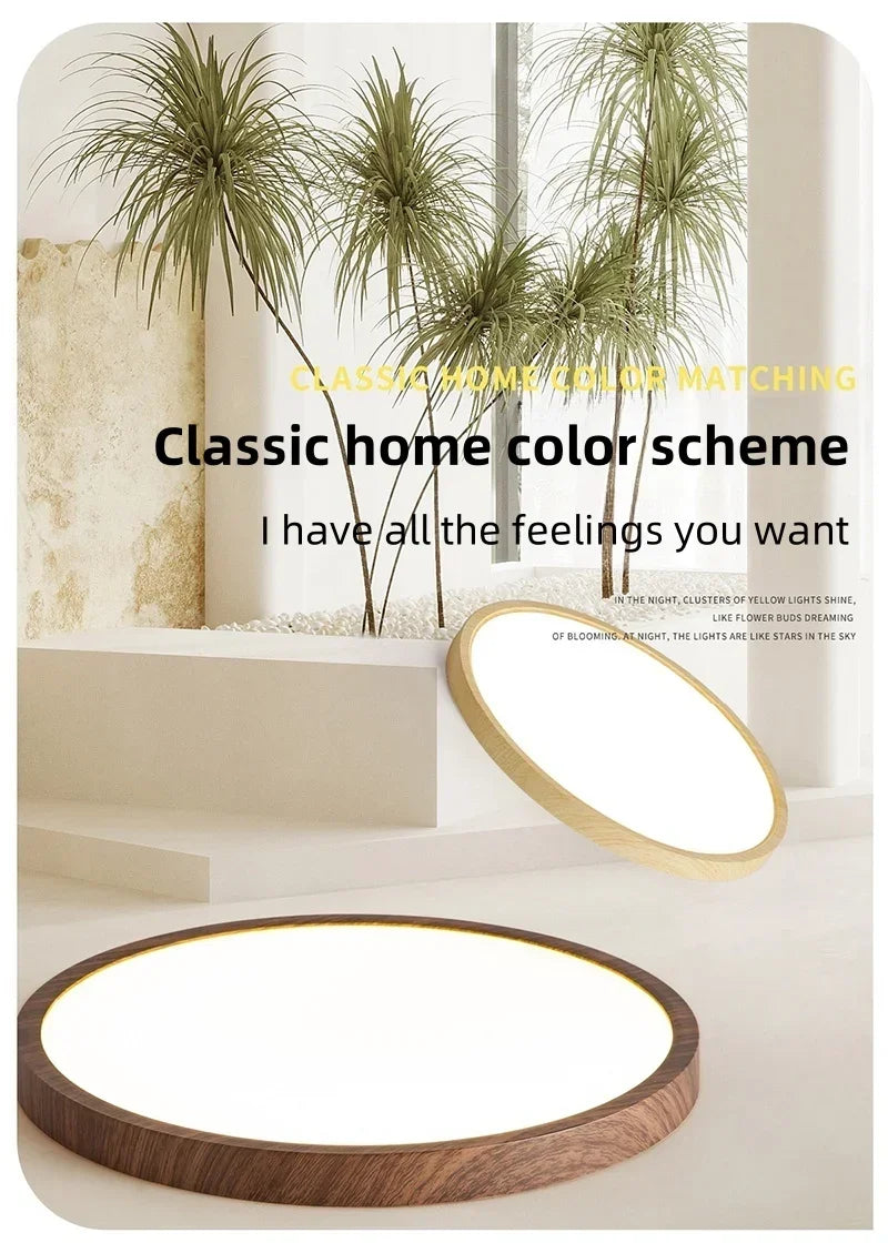 Modern LED Ceiling Light Circular Ultrathin Wood Grain Walnut