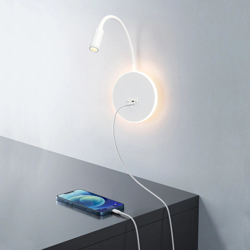 Gooseneck Reading Wall Lamp with USB