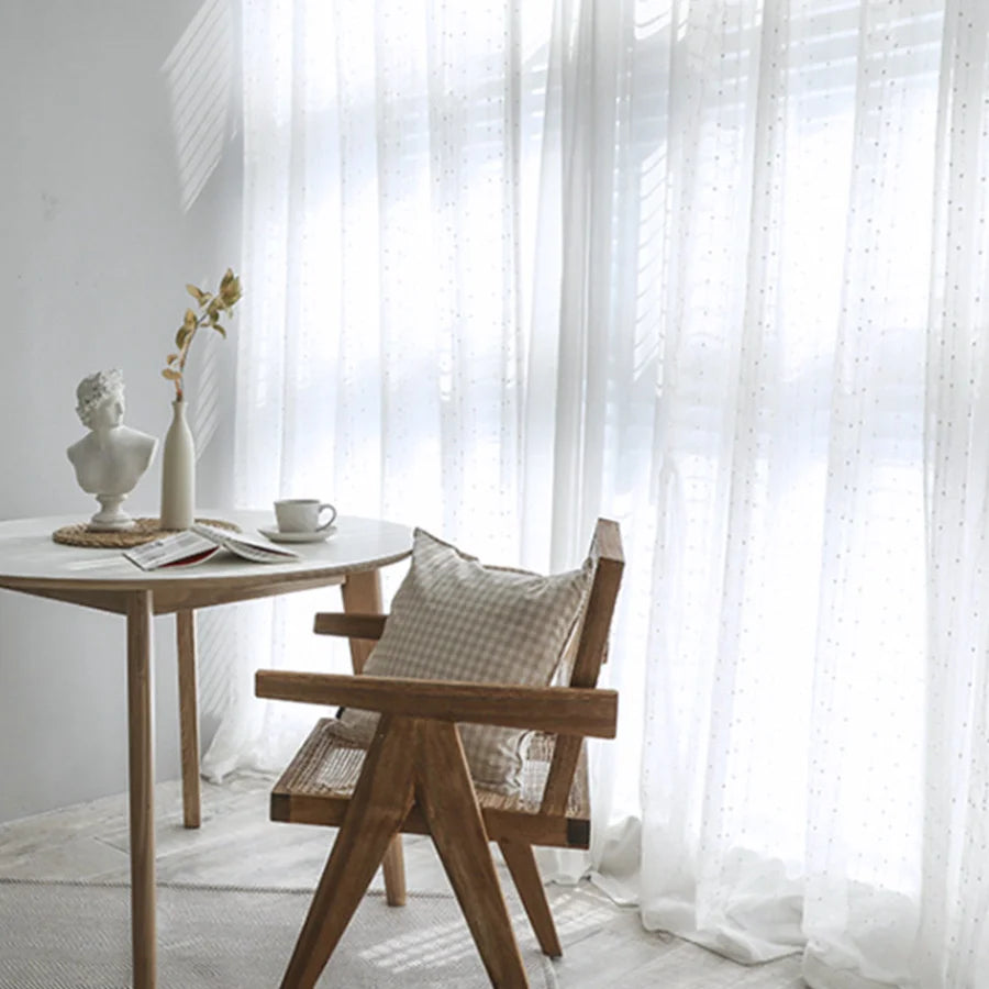 White Jacquard Window Screens Stripe Embroidered Curtains Tulle