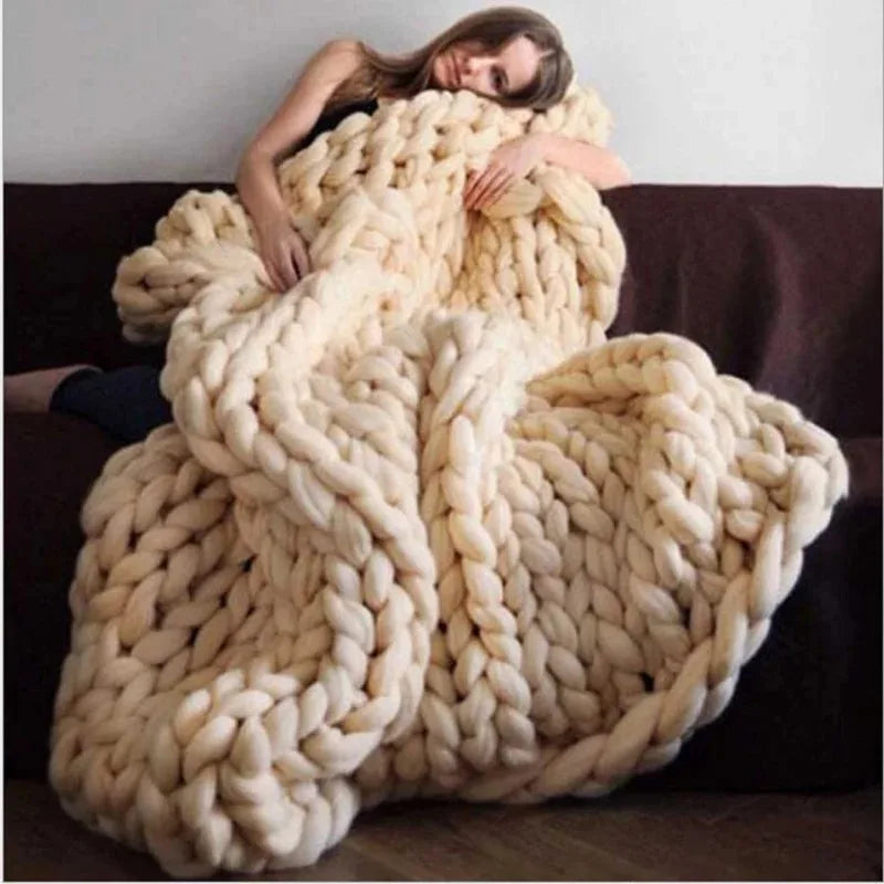 Chunky Knit Wool Throw Blanket