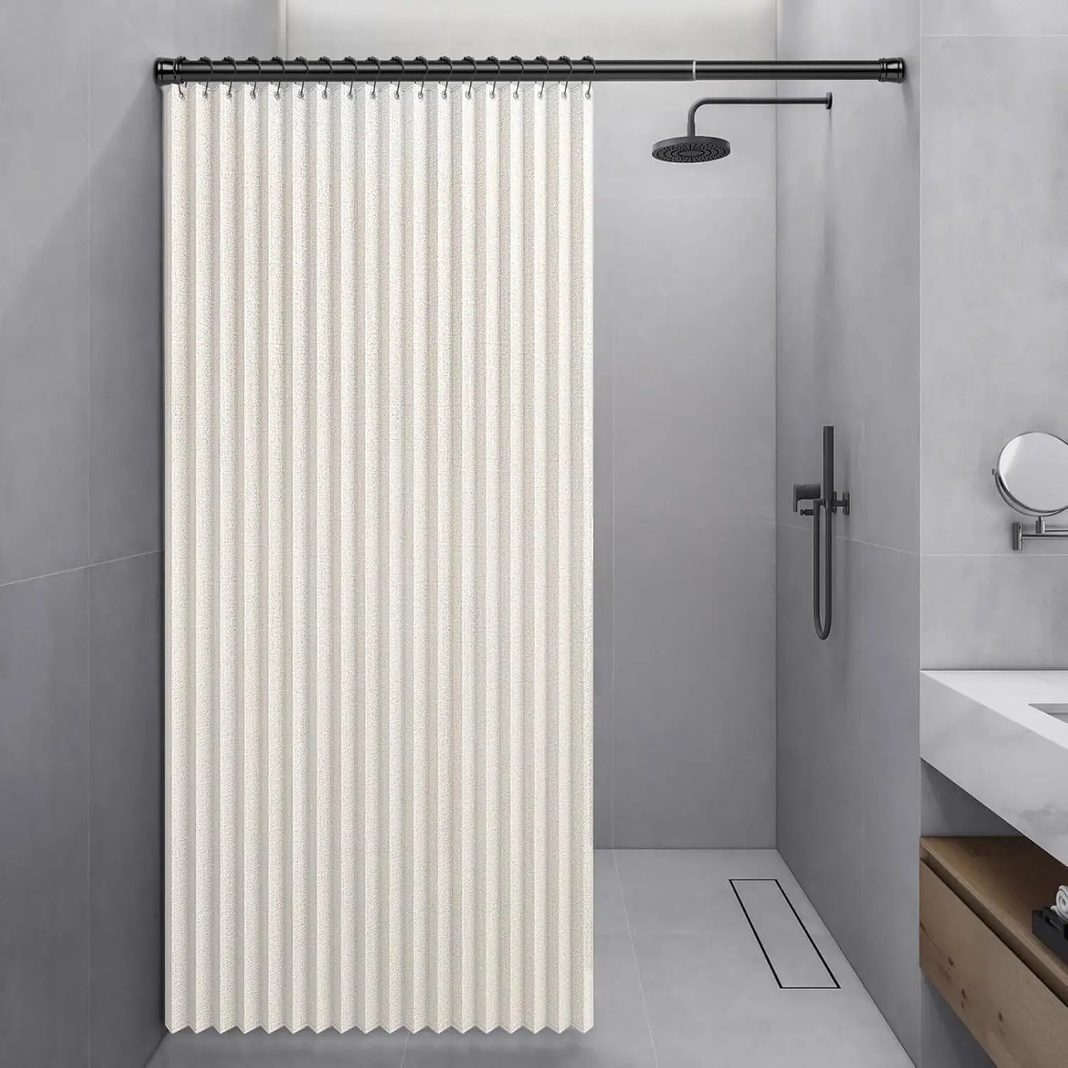 Magnetic Folding Shower Curtain, Waterproof and Space Saving