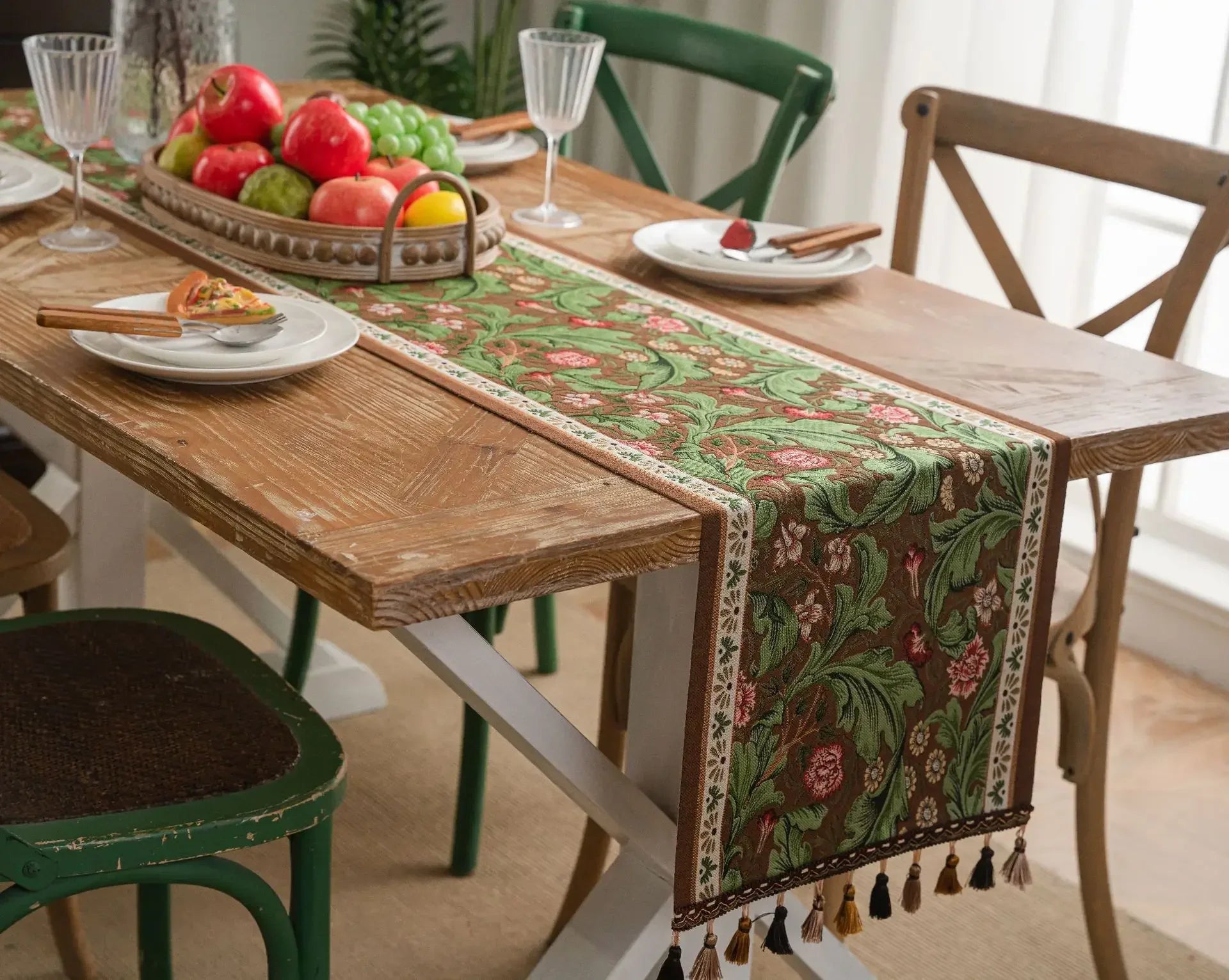 Plant Flower Table Runner with Tassels Jacquard Living Room Cabinet