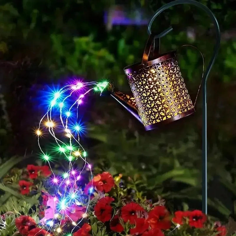 Large Retro Metal Lantern Solar Watering Can Light Outdoor Waterproof