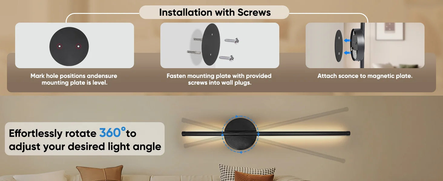 2PCS Battery Operated Wall Sconces Wireless Rechargeable Lamp Black