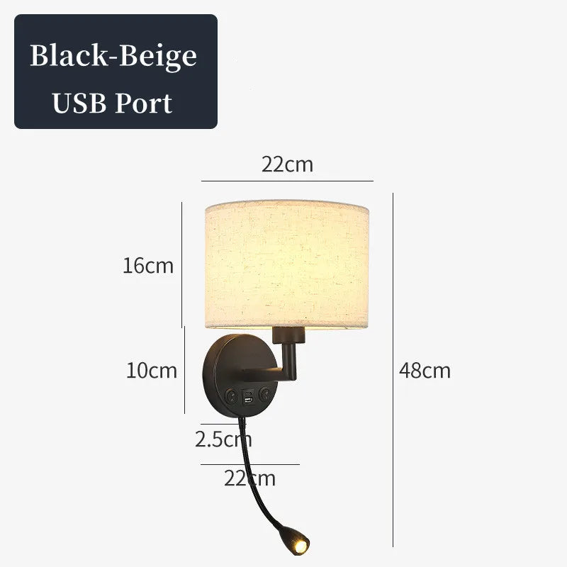 Fabric Shade Wall Lamp With Reading Light