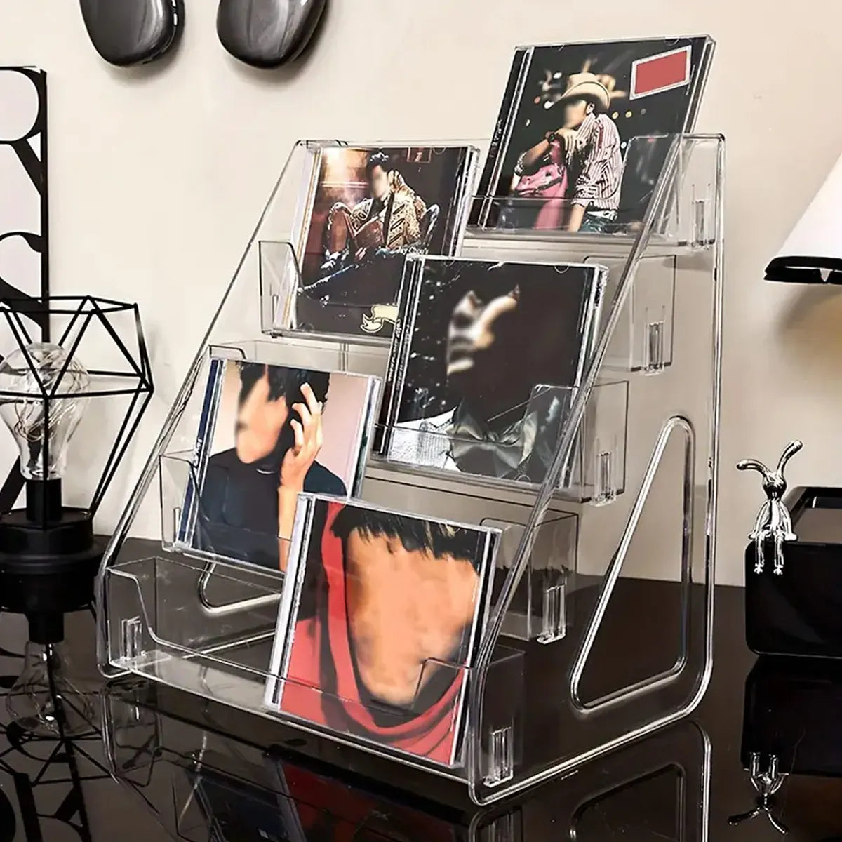 3/5-layer CD rack, album display rack, transparent storage rack for records,  and tapes, multifunctional counter display rack
