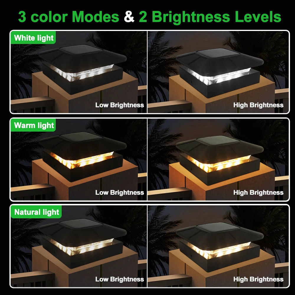 4x4in Solar Post Cap Lights Outdoor with 3 Modes Waterproof Fence Light