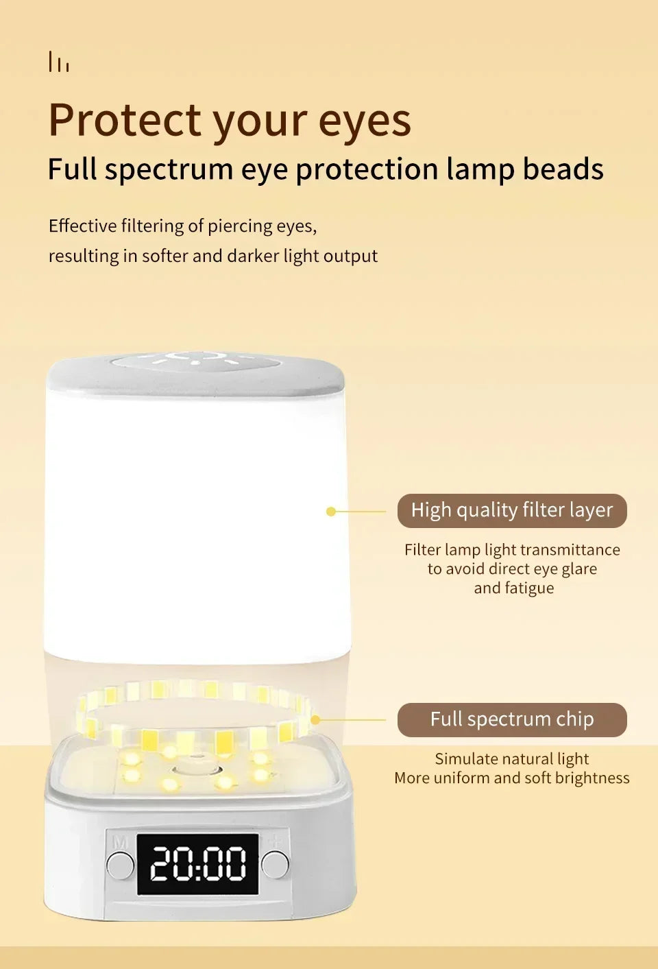 Bedside Night Light Rechargeable Reading Desk Lamp with Clock Time