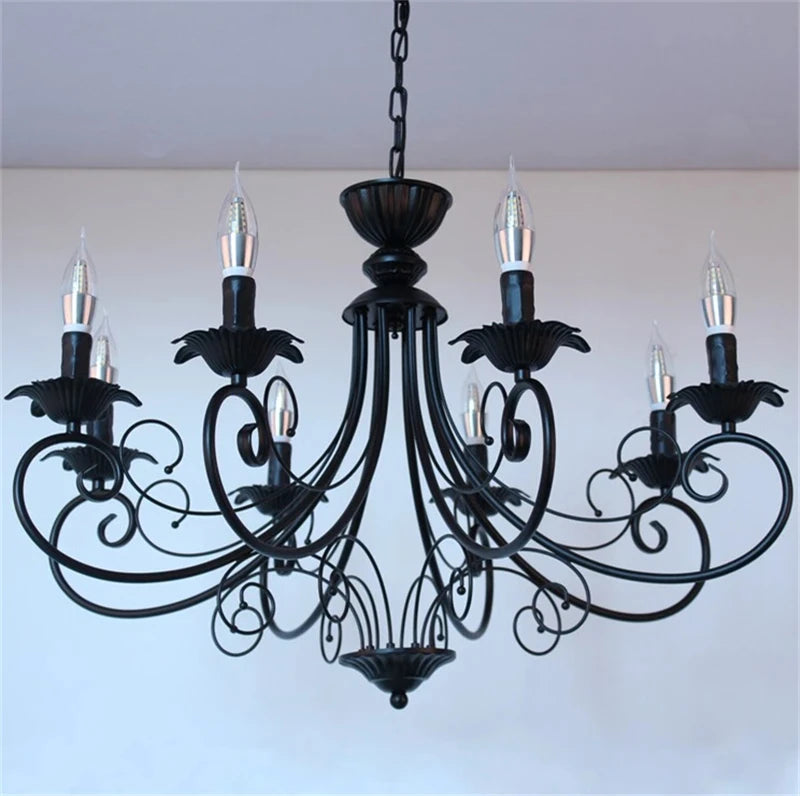Classic Europe Wrought Iron Chandeliers E14 Candle Light Vintage Black