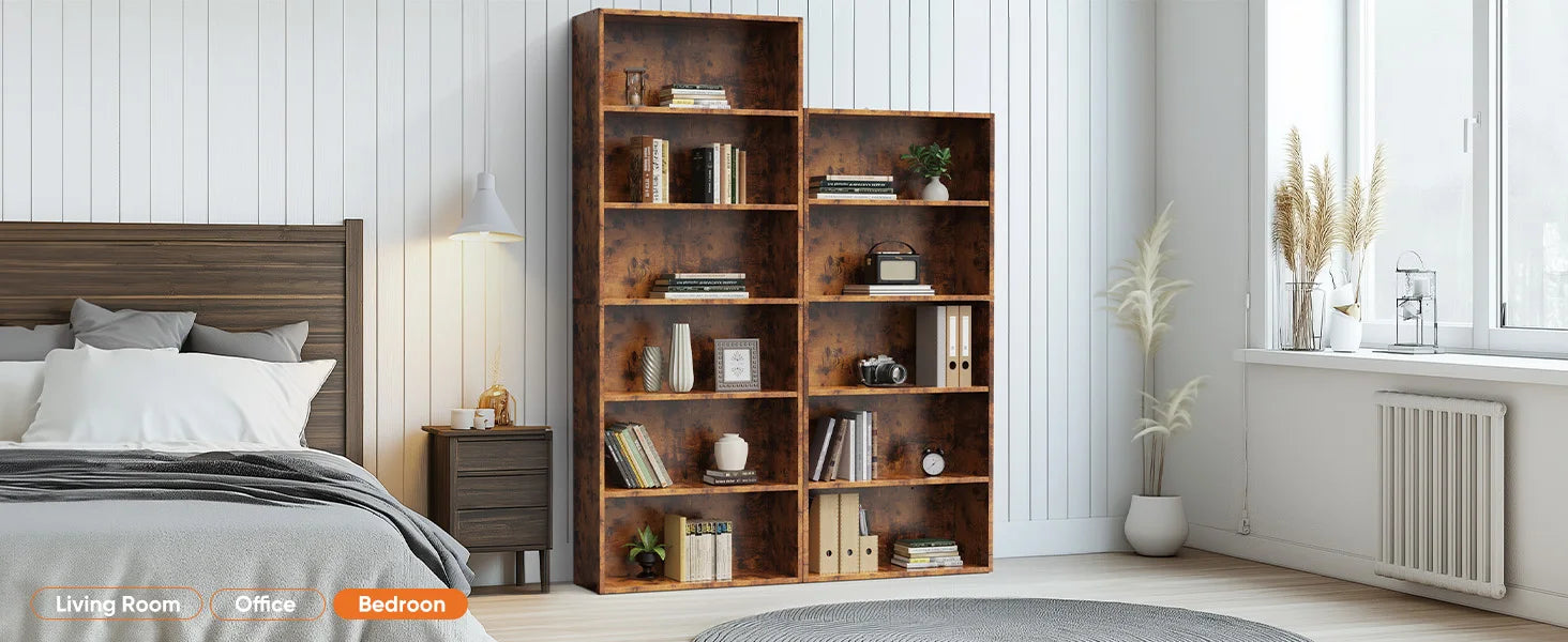 Six Tier Tall Wood Bookcase
