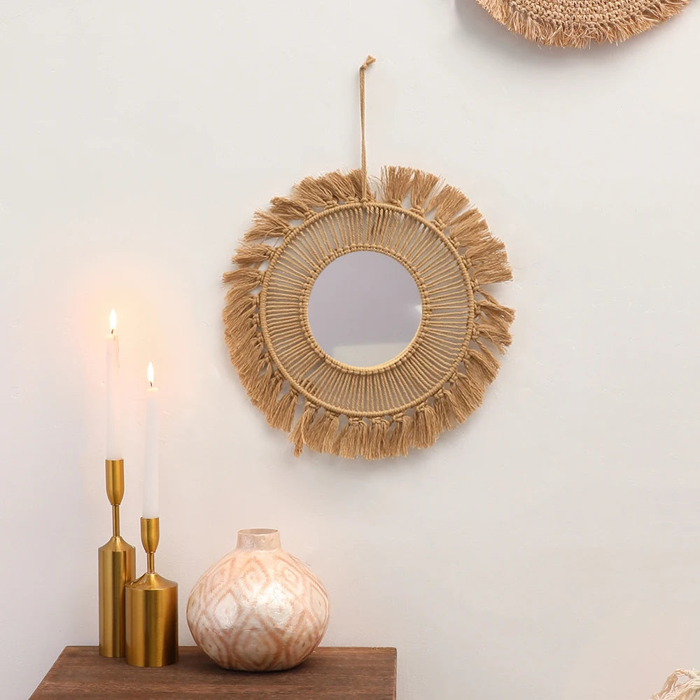 Hand Woven Macrame Round Wall Mirror