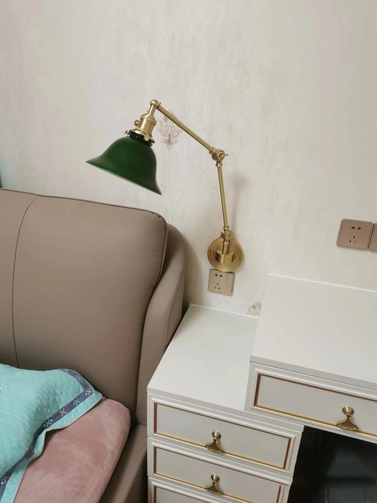 IWHD Left And Right Rotate Copper Wall Lamp Beisde Swing Long Arm Green