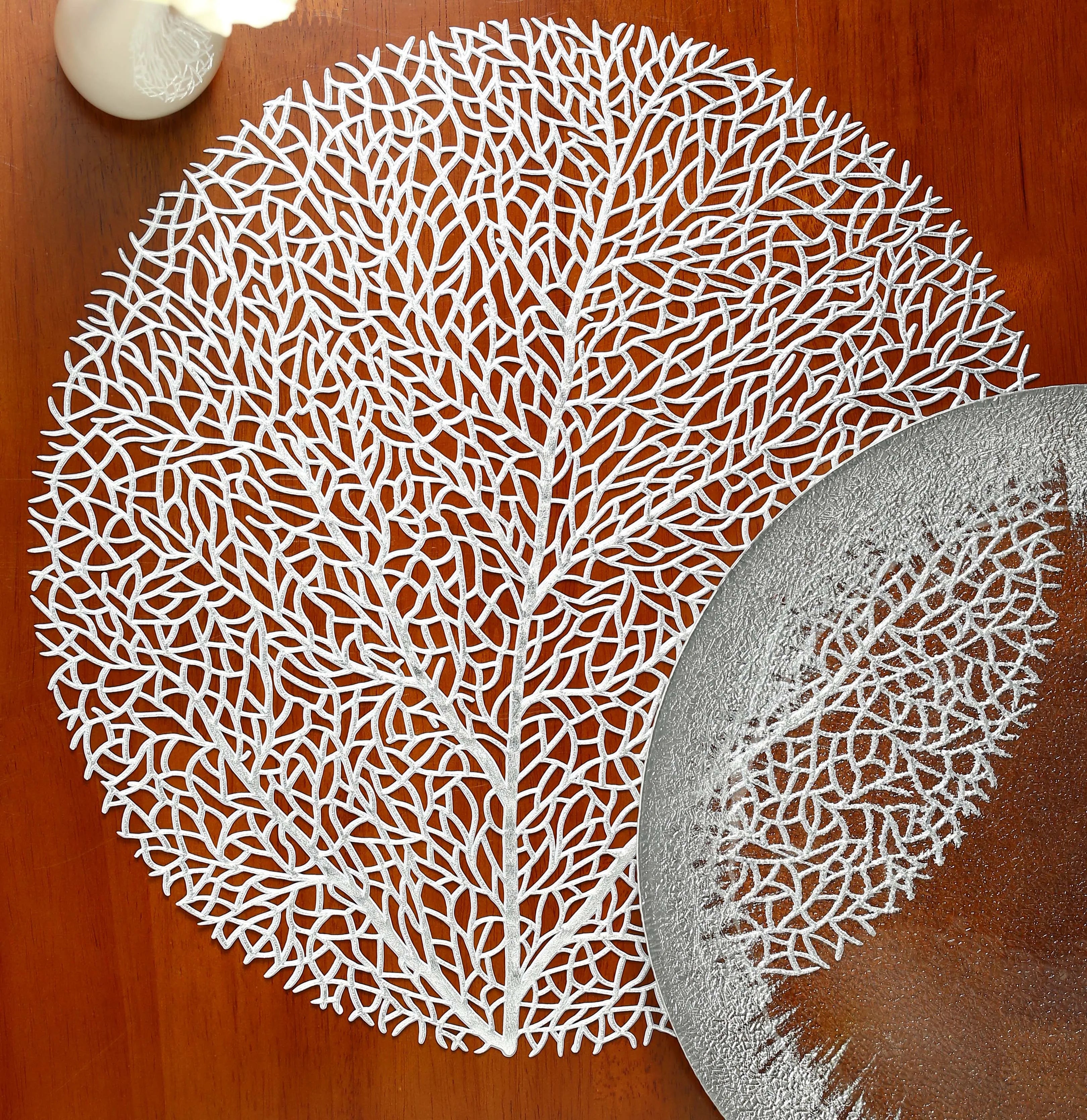 Metallic Leaf Round Placemat Set of 4