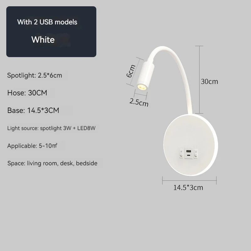 Gooseneck Reading Wall Lamp with USB