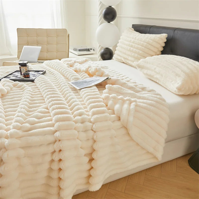 Striped Fluffy Throw Blanket
