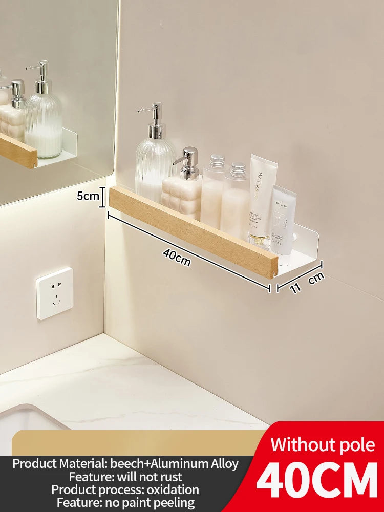 Wood and Aluminum Floating Bathroom Shelf