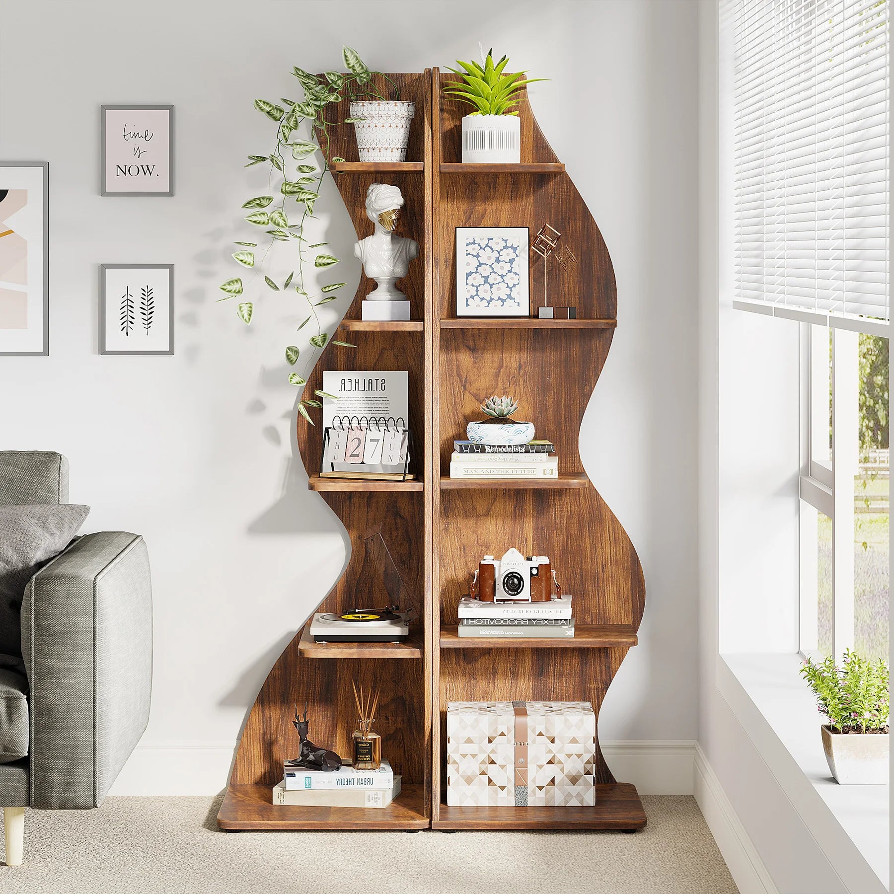 Five Tier Wavy Corner Bookshelf
