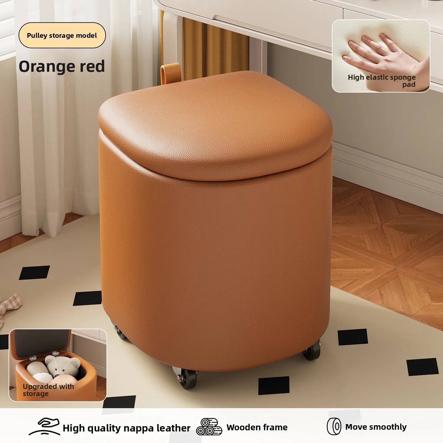 Storage Vanity Stool with Wheels