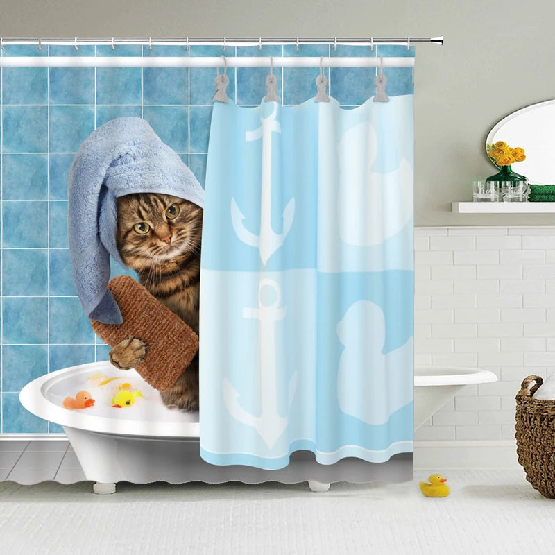 Funny Shower Curtains Bathroom Curtain With Hooks Decor Waterproof Cat