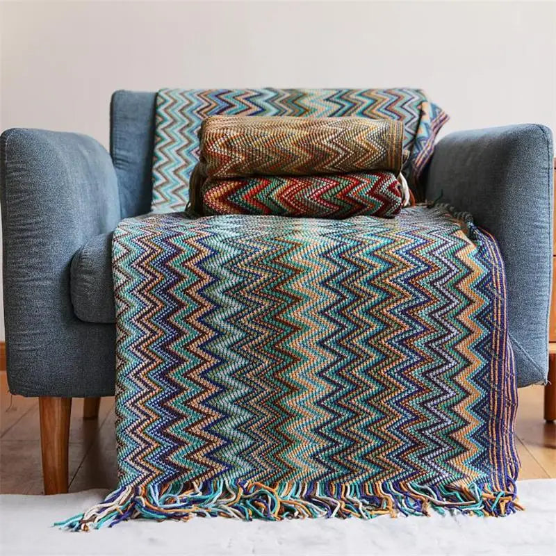Acrylic Hand Knitted Blanket with Tassel Summer Bed Sofa Throw