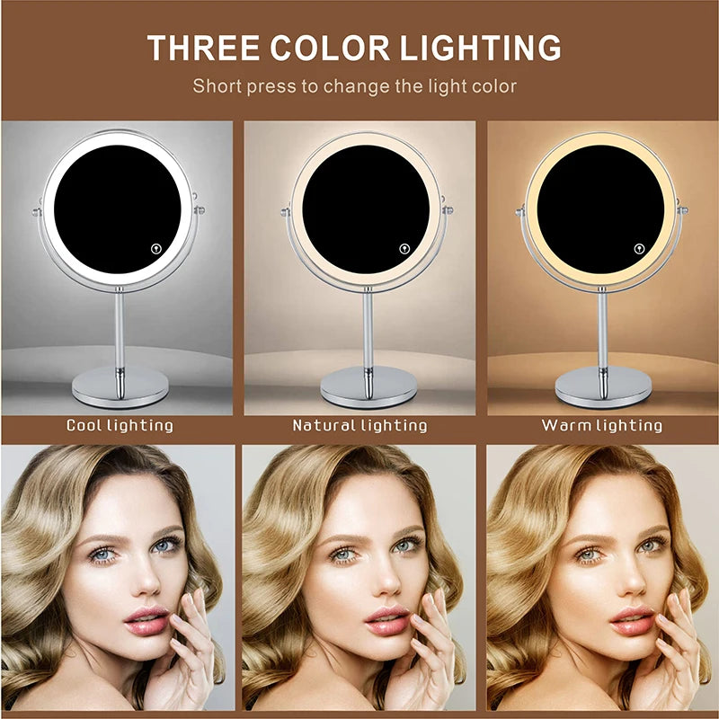 8 Inch 10X Magnifying LED Makeup Mirror with 3 Color Lighting
