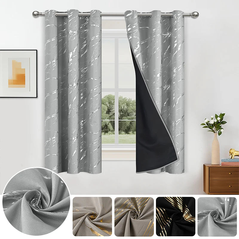 100% Blackout Curtains Luxury Marble Pattern Curtain With Gold Foil